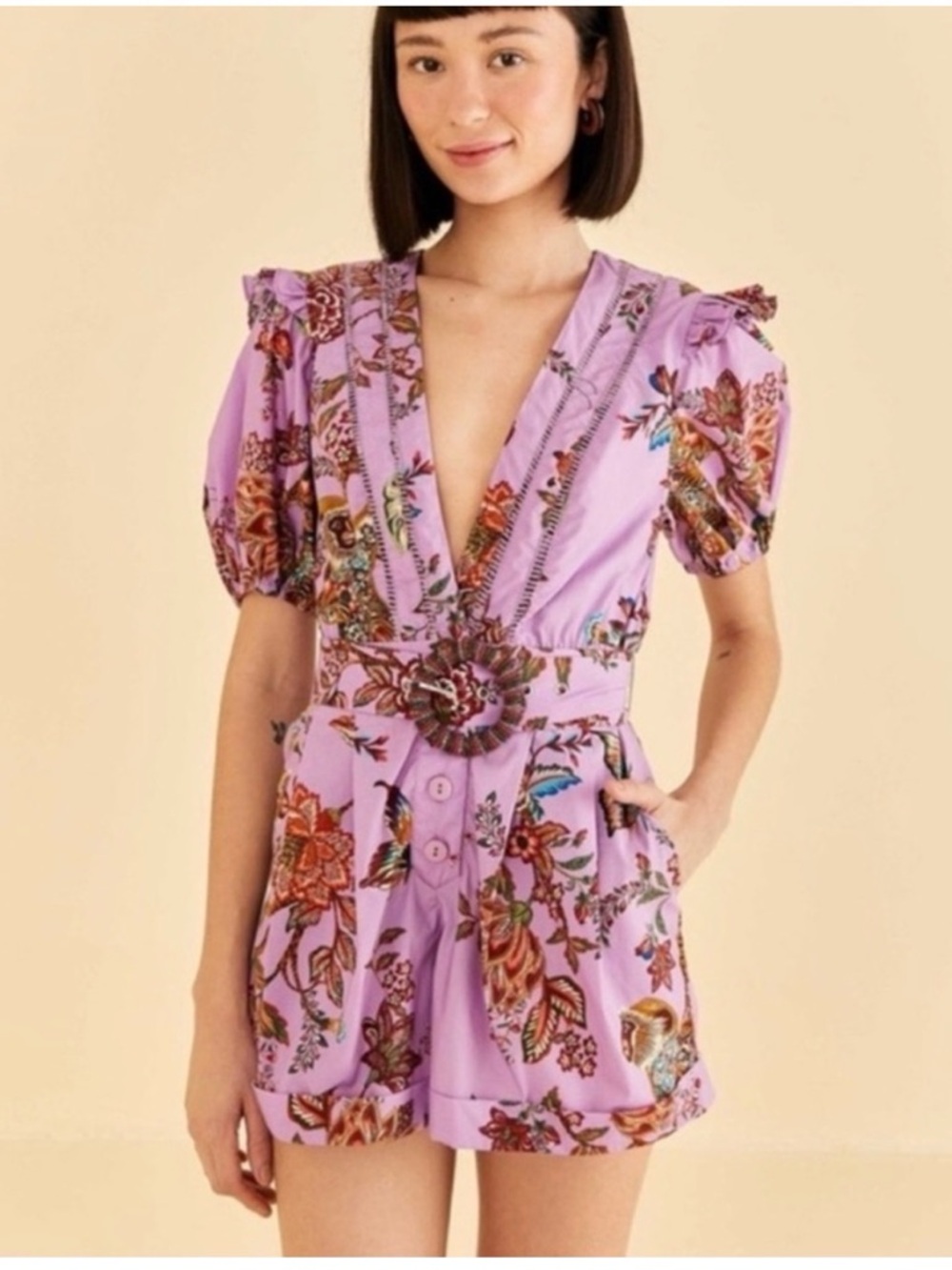 FARM Rio Lavender Floral Romper with Belt